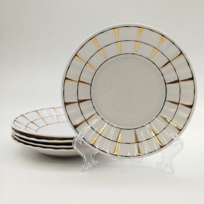 Набор из 5-ти блюдец "Золотая клетка", форма "Каннелюрный", автор формы Ольшевский В.Н., автор рисунка Правикова А.И.