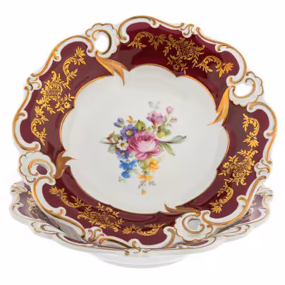 Набор из двух сервировочных блюд с цветочным декором, фарфор, деколь, золочение, мануфактура "Weimar", Германия, 1948-1980 гг., Weimar Porzellan (Веймарский фарфор)