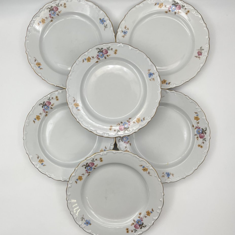 Набор десертных тарелок с цветочным и рельефным декором на 6 персон