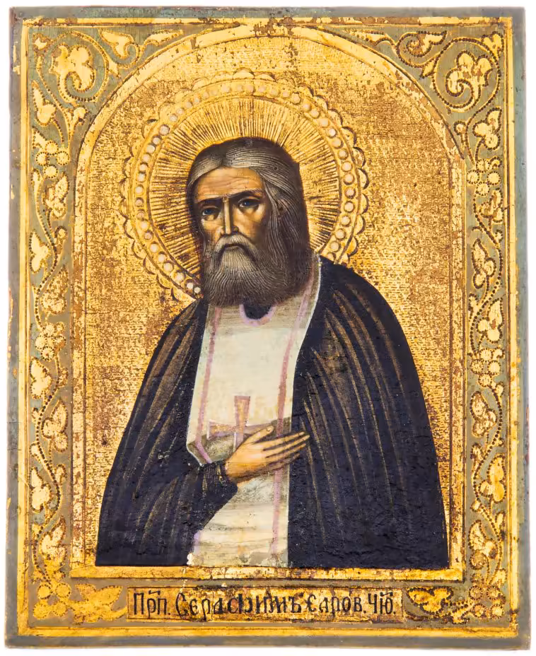 Икона "Преподобный Серафим Саровский", дерево, темпера, Российская Империя, 1870-1917 гг.
