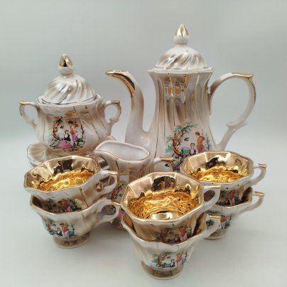 Сервиз кофейный "Мадонна" на 6 персон (15 предметов), Doganay Ceramic, керамика, глазурь, деколь, золочение, Турция, 1990-2010 гг.