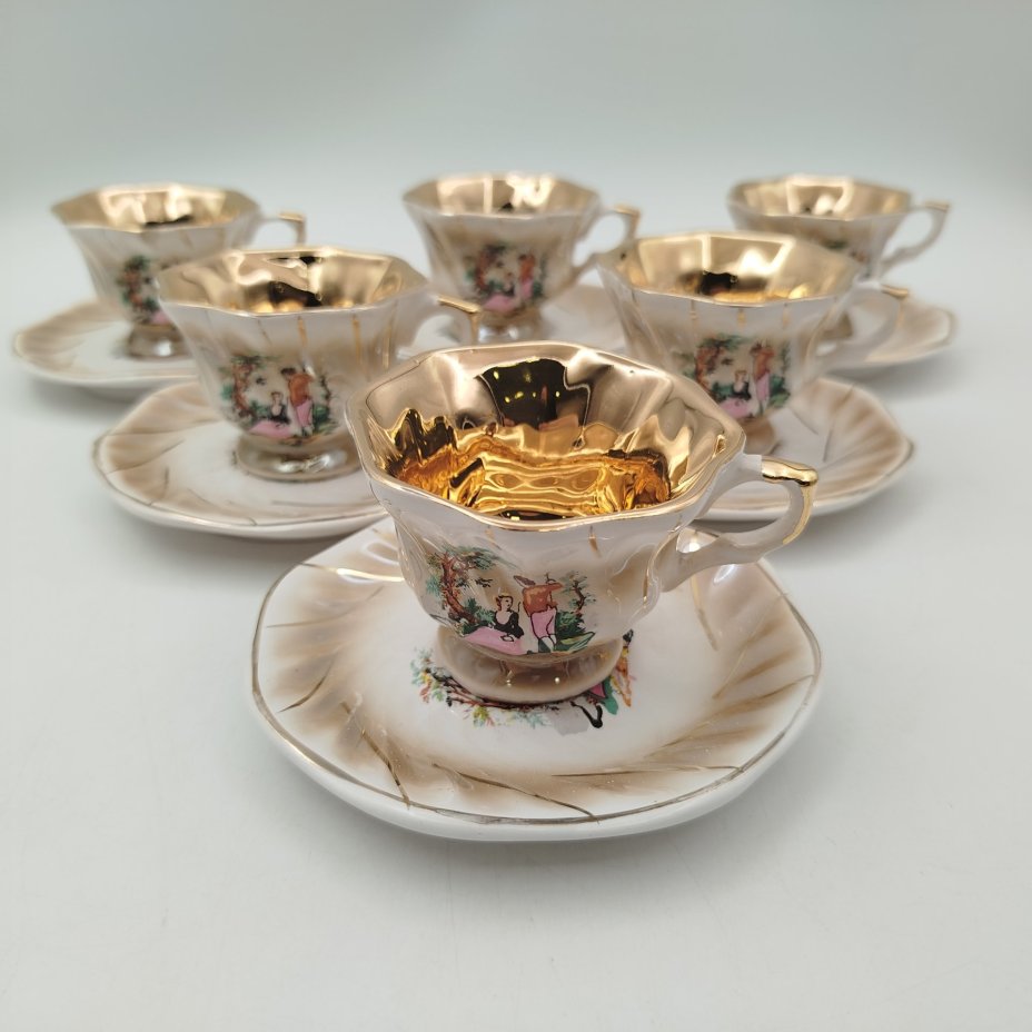 Сервиз кофейный "Мадонна" на 6 персон (15 предметов), Doganay Ceramic, керамика, глазурь, деколь, золочение, Турция, 1990-2010 гг.