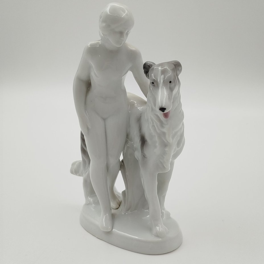 Статуэтка "Девушка с борзой", фарфор, роспись, Fasold & Stauch Bock Wallendorf, Германия, 1950-1972 гг.