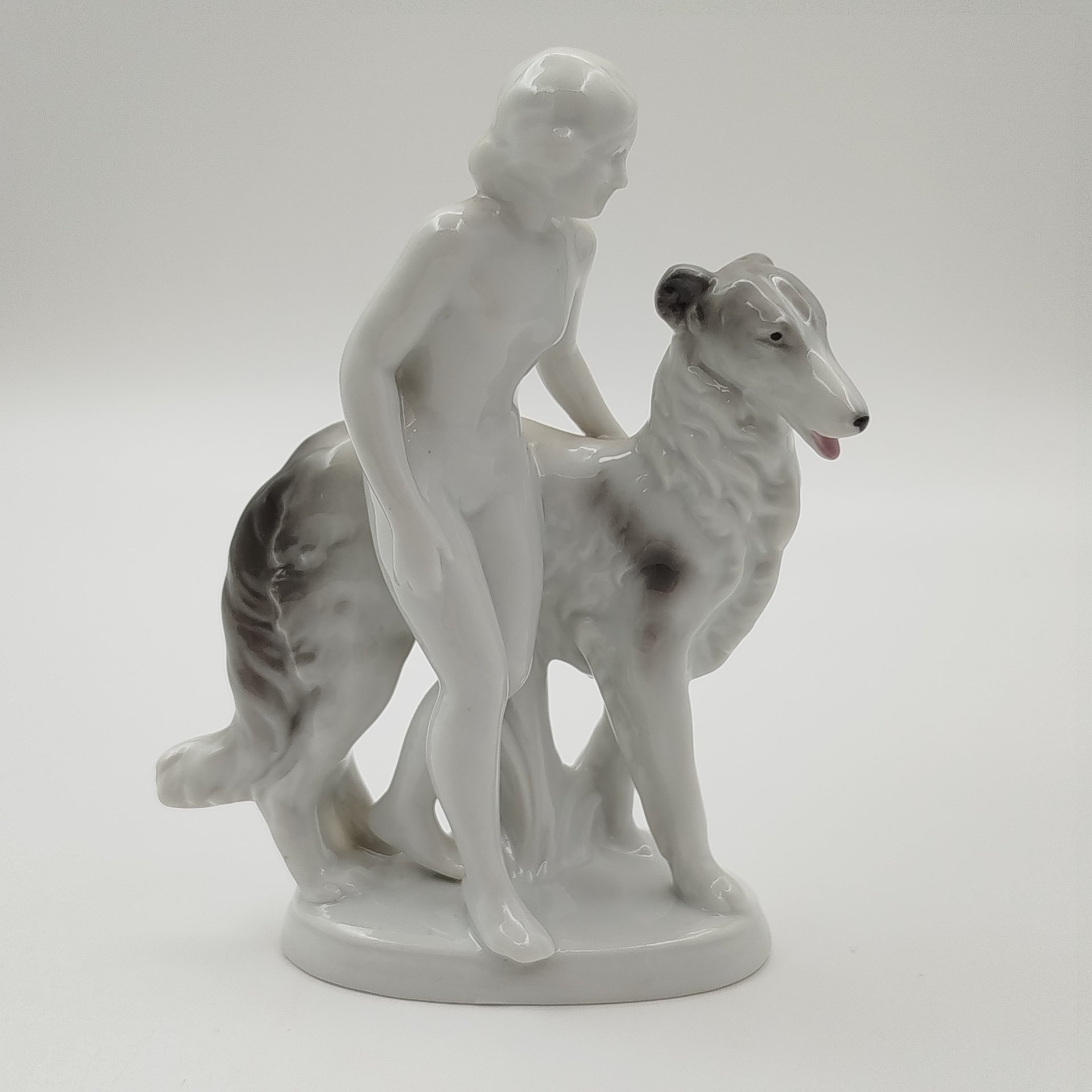 Статуэтка "Девушка с борзой", фарфор, роспись, Fasold & Stauch Bock Wallendorf, Германия, 1950-1972 гг.