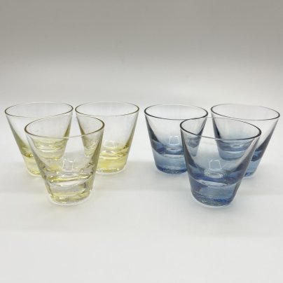 Набор стопок на 6 персон (в подборе), цветное стекло, 1970-1990 гг.
