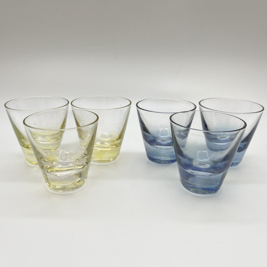 Набор стопок на 6 персон (в подборе), цветное стекло, 1970-1990 гг.