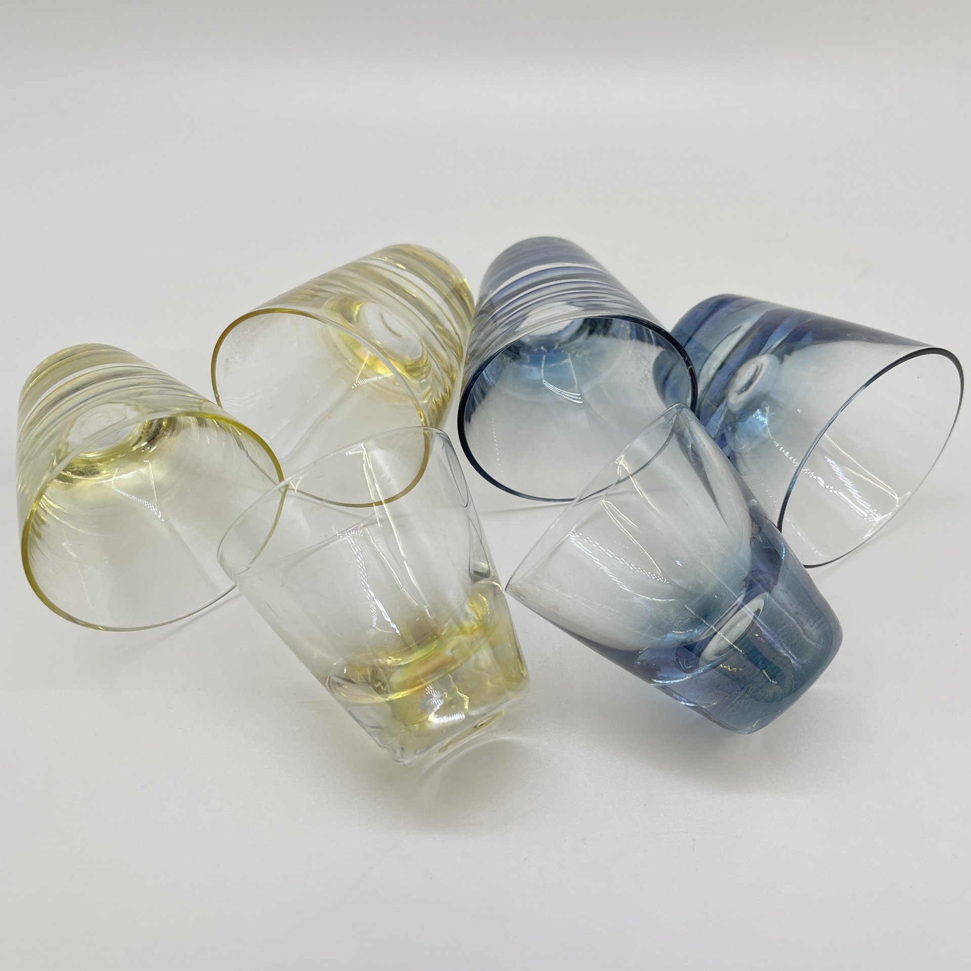 Набор стопок на 6 персон (в подборе), цветное стекло, 1970-1990 гг.