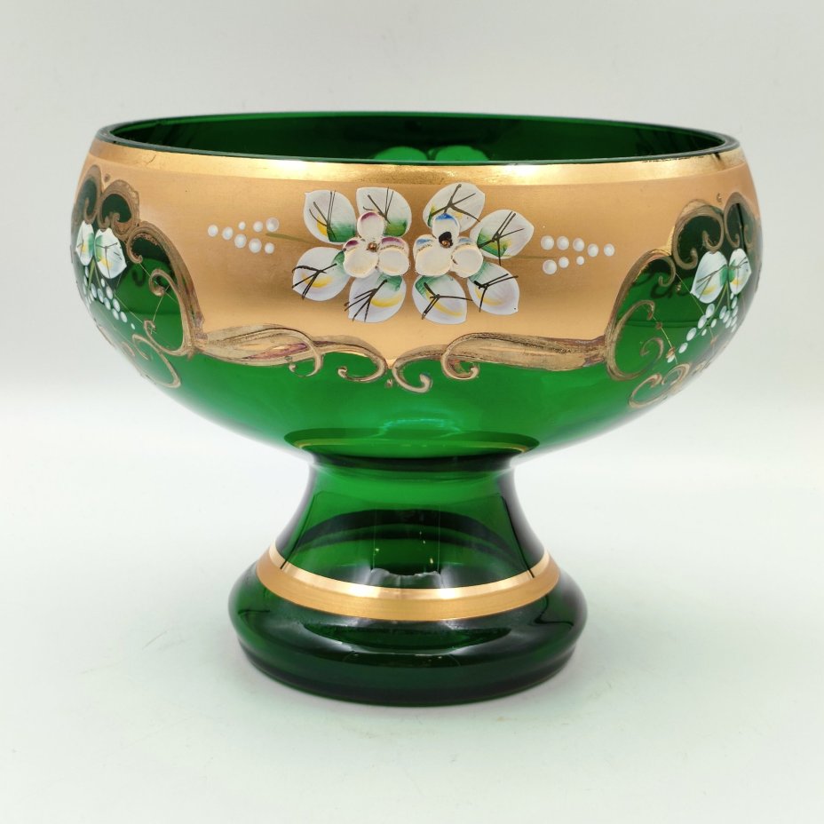 Ваза для десертов (фруктовница), стекло, лепка, смальта, золочение, Bohemia Crystal (Bohemia Glass), Чехия, 1980-2000 гг.