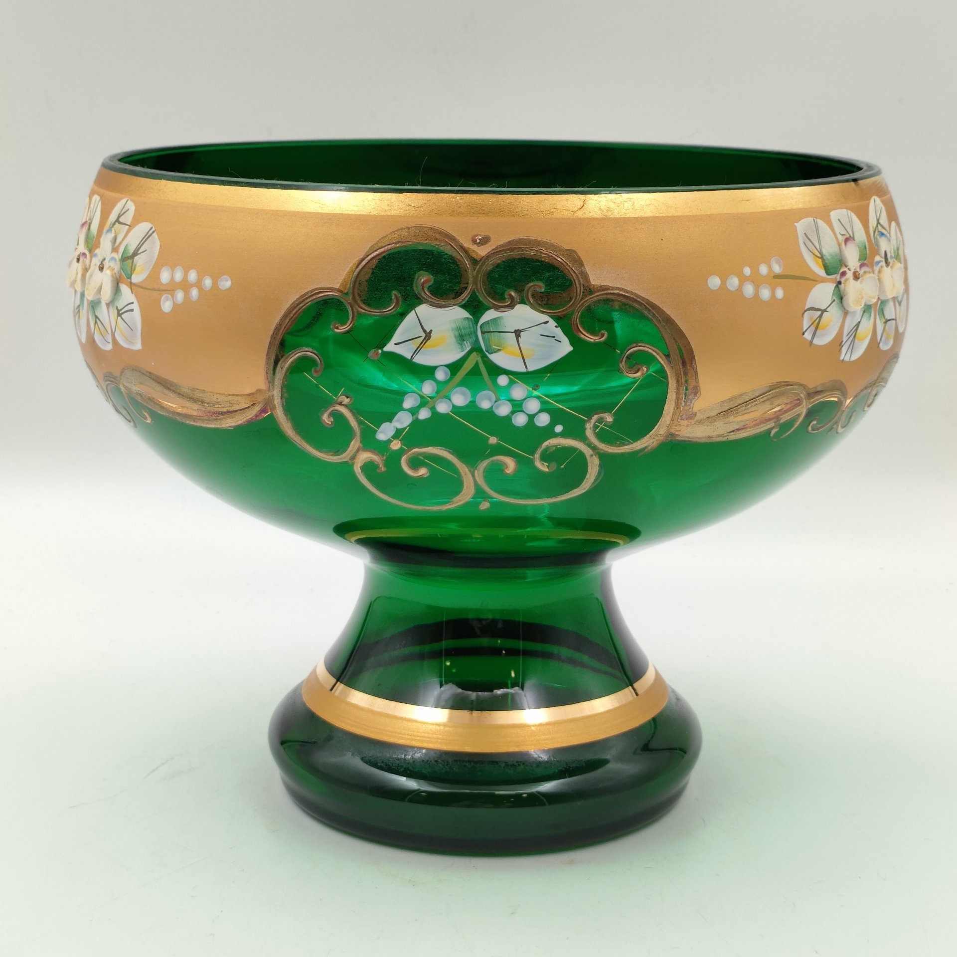 Ваза для десертов (фруктовница), стекло, лепка, смальта, золочение, Bohemia Crystal (Bohemia Glass), Чехия, 1980-2000 гг.