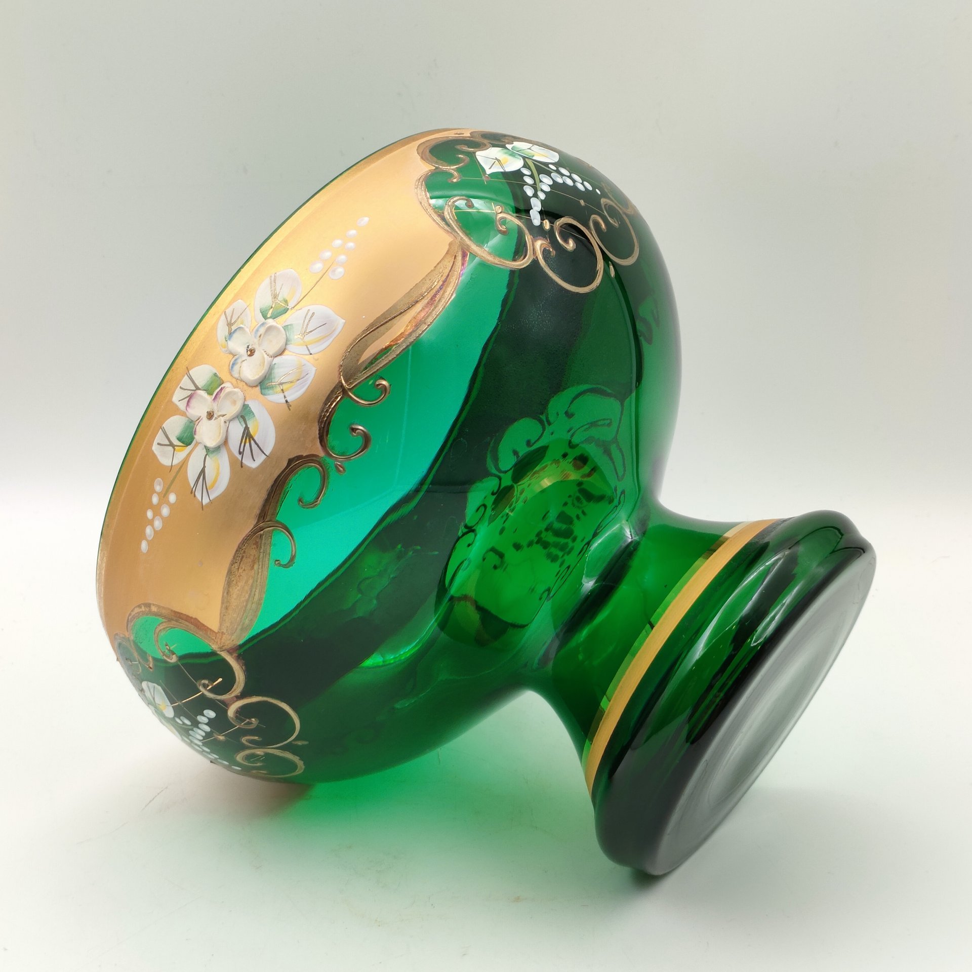 Ваза для десертов (фруктовница), стекло, лепка, смальта, золочение, Bohemia Crystal (Bohemia Glass), Чехия, 1980-2000 гг.
