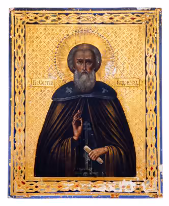 Икона "Сергий Радонежский", дерево, темпера, Российская Империя, 1880-1900 гг.