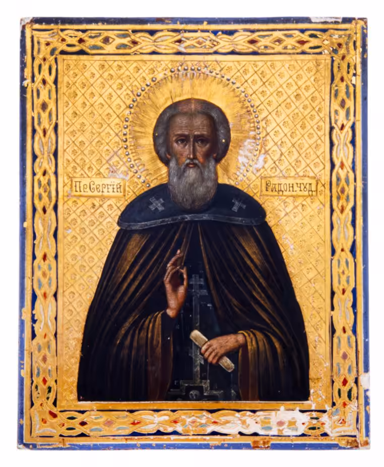 Икона "Сергий Радонежский", дерево, темпера, Российская Империя, 1880-1900 гг.