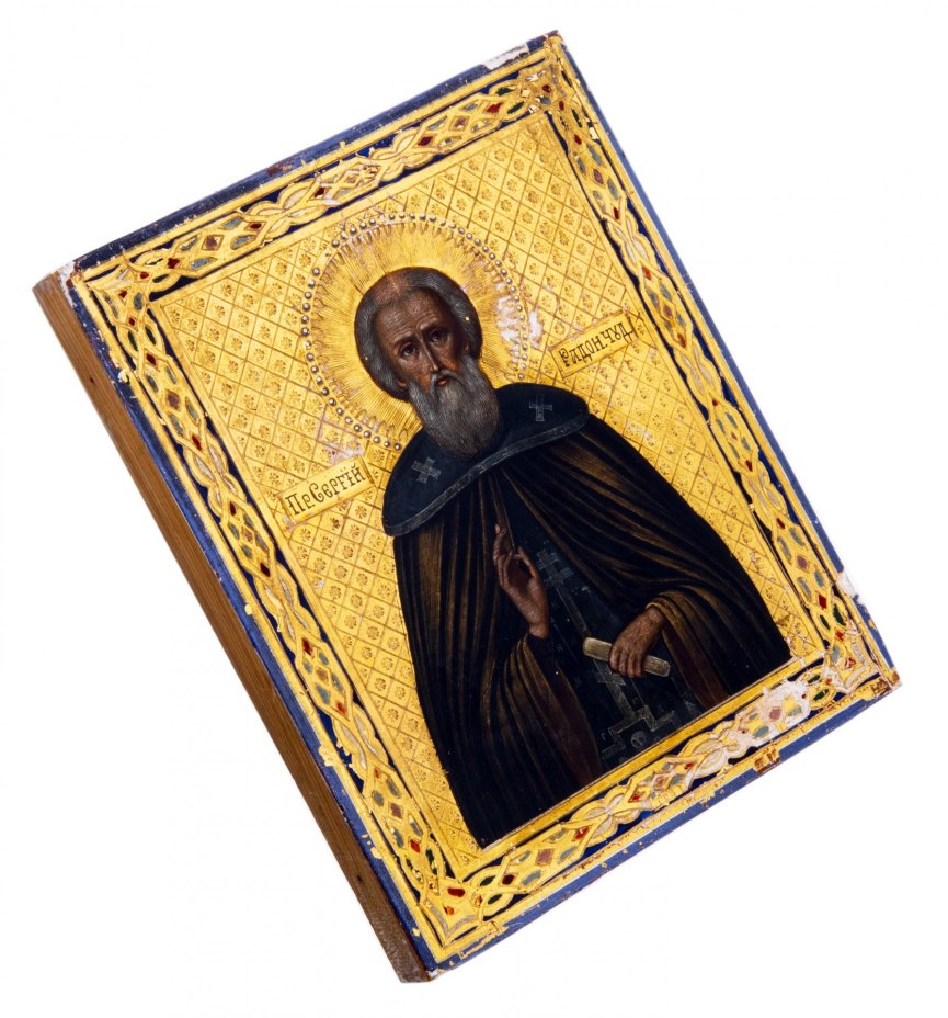 Икона "Сергий Радонежский", дерево, темпера, Российская Империя, 1880-1900 гг.