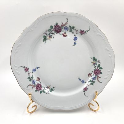 Большая сервировочная тарелка с цветочным декором, фарфор, деколь, золочение, Wloclawek (Влоцлавская фаянсовая фабрика), Польша, 1968-1992 гг.