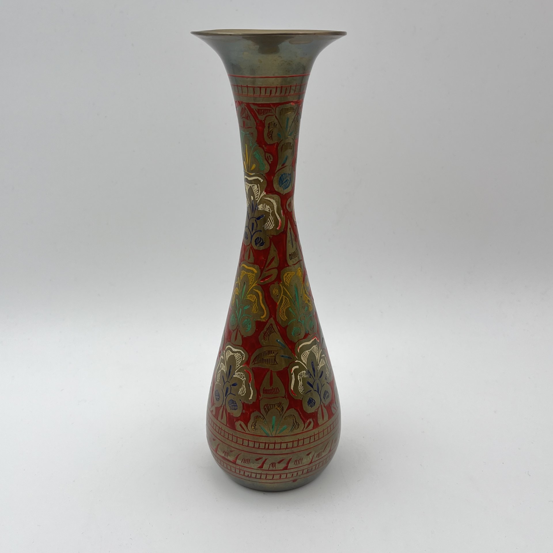 Ваза в восточном стиле с растительным декором, латунь, холодные эмали, Индия, 1970-1990 гг.