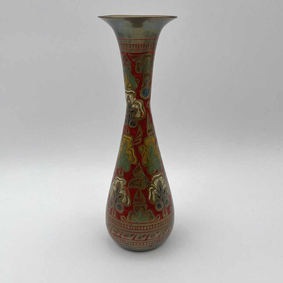 Ваза в восточном стиле с растительным декором, латунь, холодные эмали, Индия, 1970-1990 гг.