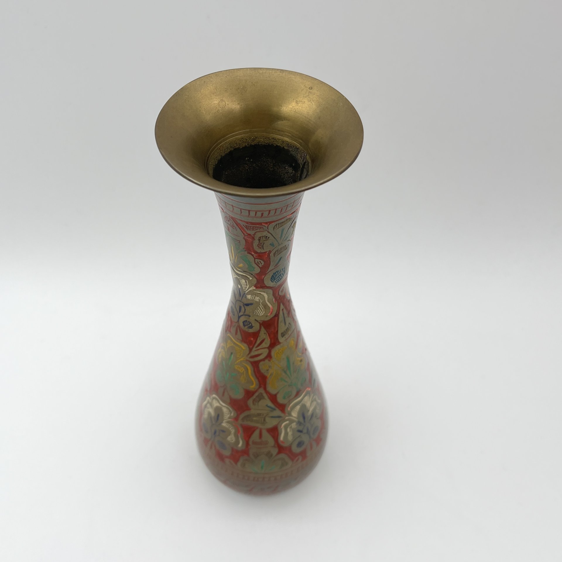 Ваза в восточном стиле с растительным декором, латунь, холодные эмали, Индия, 1970-1990 гг.