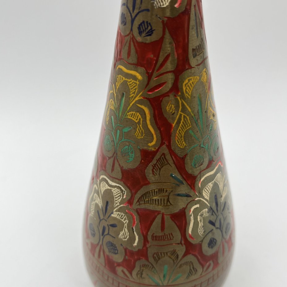 Ваза в восточном стиле с растительным декором, латунь, холодные эмали, Индия, 1970-1990 гг.