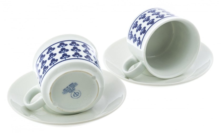 Набор из 2 чайных пар "Клевер", фарфор, деколь, фабрика "Colditz Porcelain Factory", ГДР, 1960-1990 гг., Colditz (Кольдиц)