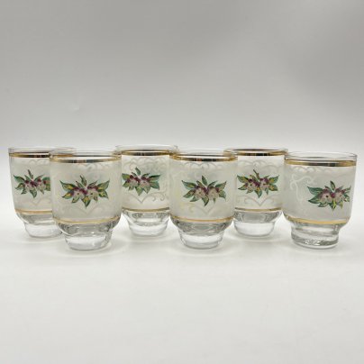 Набор из шести стопок с лепным цветочным декором, стекло, роспись, матирование, лепнина, золочение, Bohemia Crystal (Bohemia Glass), Чехия, 1980-2000 гг.