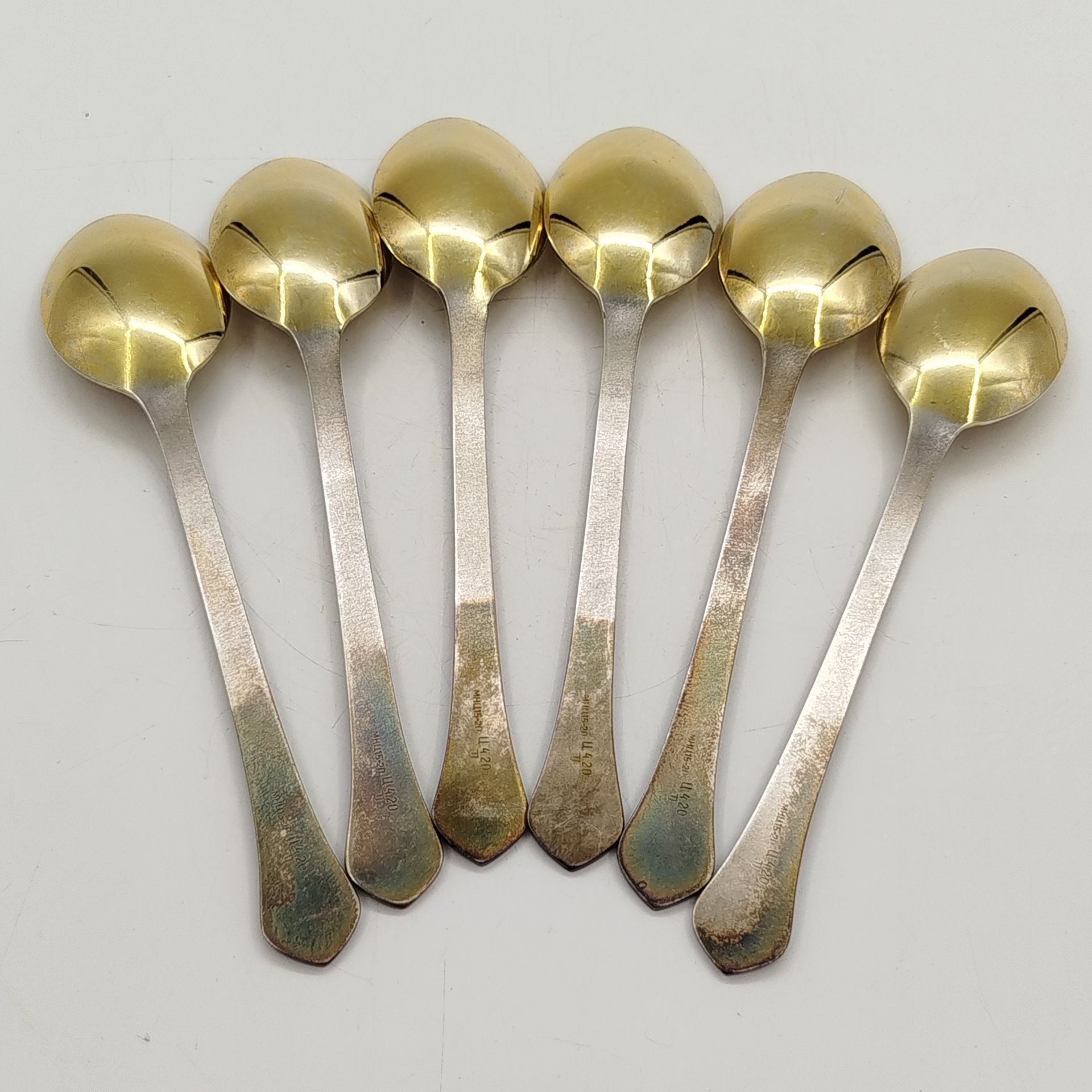 Набор из 6-ти чайных ложек, украшенных геометрическим декором, мНЦ (медь-никель-цинк), Таллинский ювелирный завод, СССР, 1970-1990 гг.