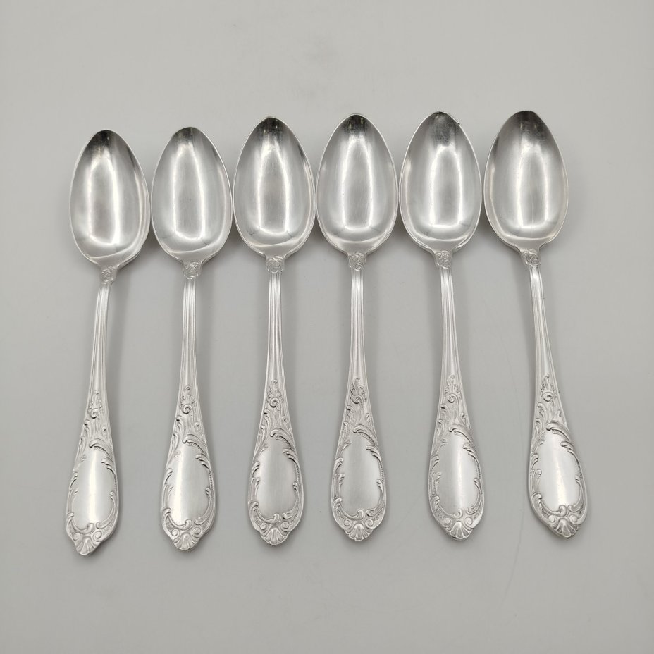 Набор из 6-ти столовых ложек, украшенных растительным декором, Вольнянский завод столовых приборов им. Шевченко (ЗiШ