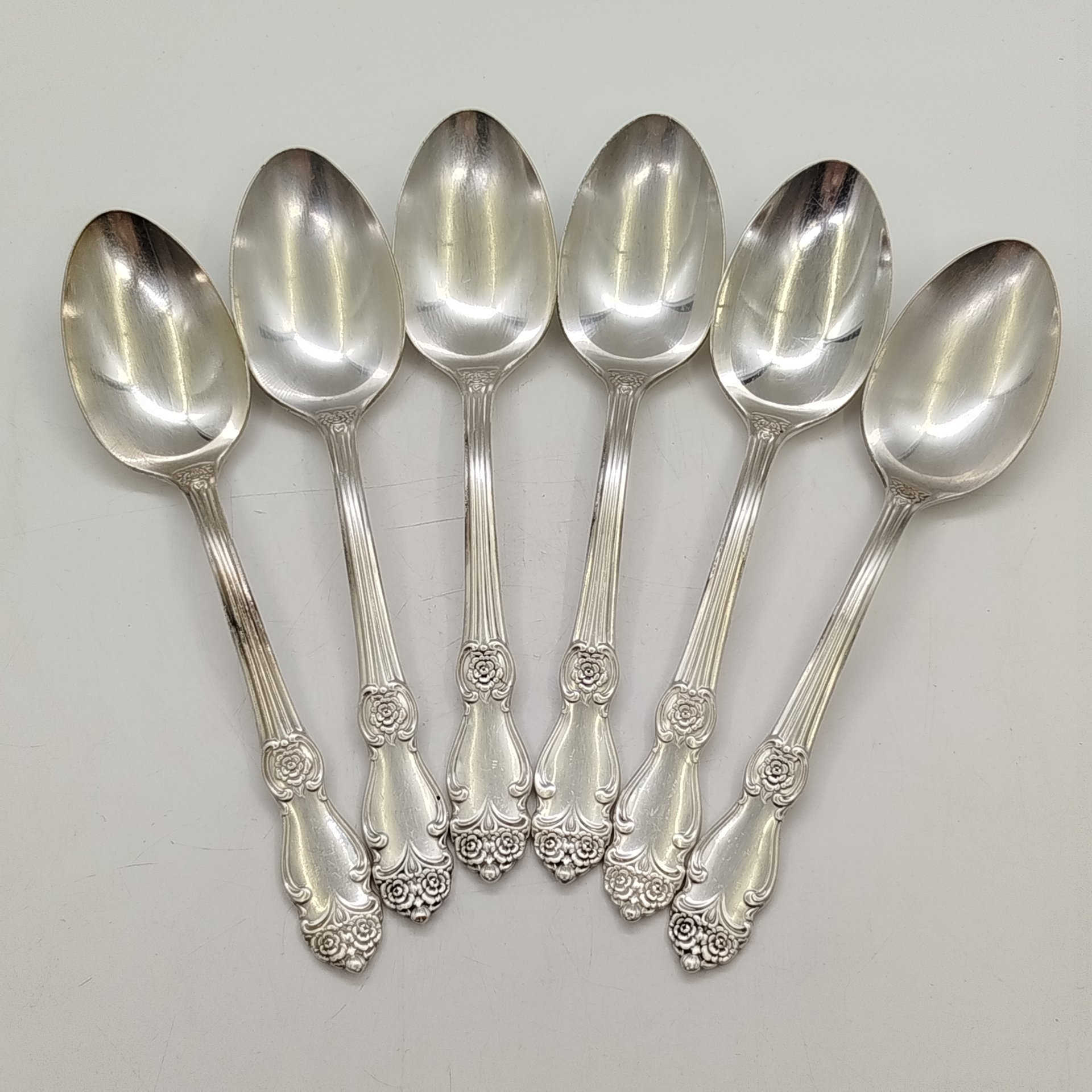 Набор столовых ложек "Серебряная роза" на 6 персон, мНЦ (медь-никель-цинк), серебрение, Кольчугинский завод цветных металлов, СССР, 1962-1990 гг.