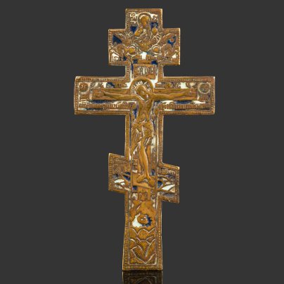 Крест киотный "Распятие Христово" с растительным декором на обороте