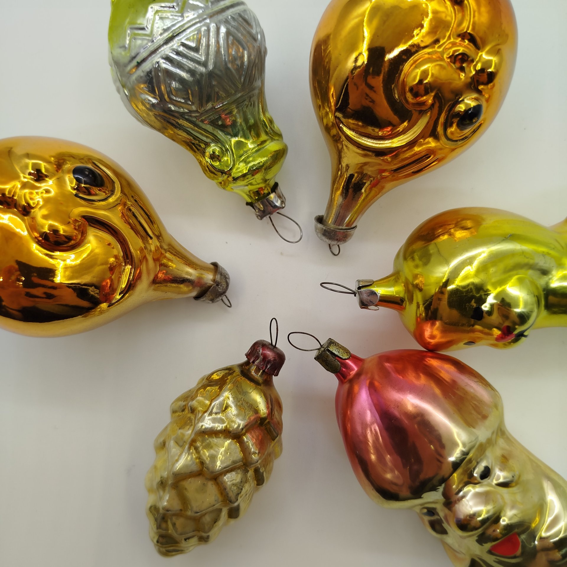 Набор из шести ёлочных игрушек, стекло, металл, роспись, СССР, 1960-1980 гг.