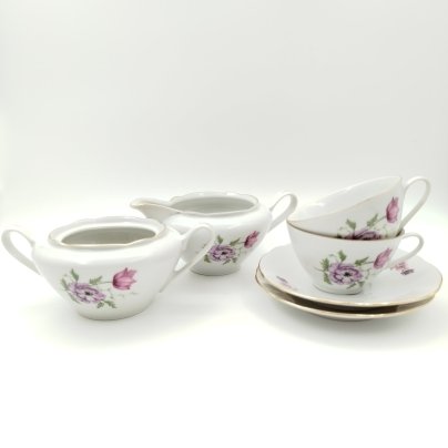 Набор чайный с цветочным декором на 2 персоны (сахарница, молочник, 2 чайные пары), "Gebrüder Benedikt", фарфор, деколь, золочение, Чехословакия, 1960-1990 гг.