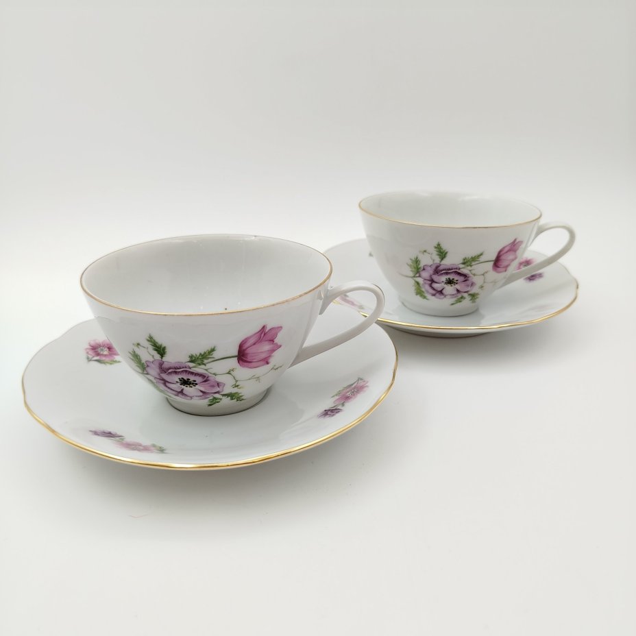 Набор чайный с цветочным декором на 2 персоны (сахарница, молочник, 2 чайные пары), "Gebrüder Benedikt"