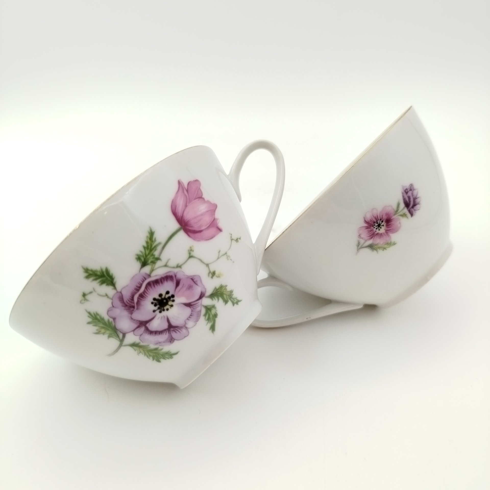 Набор чайный с цветочным декором на 2 персоны (сахарница, молочник, 2 чайные пары), "Gebrüder Benedikt", фарфор, деколь, золочение, Чехословакия, 1960-1990 гг.