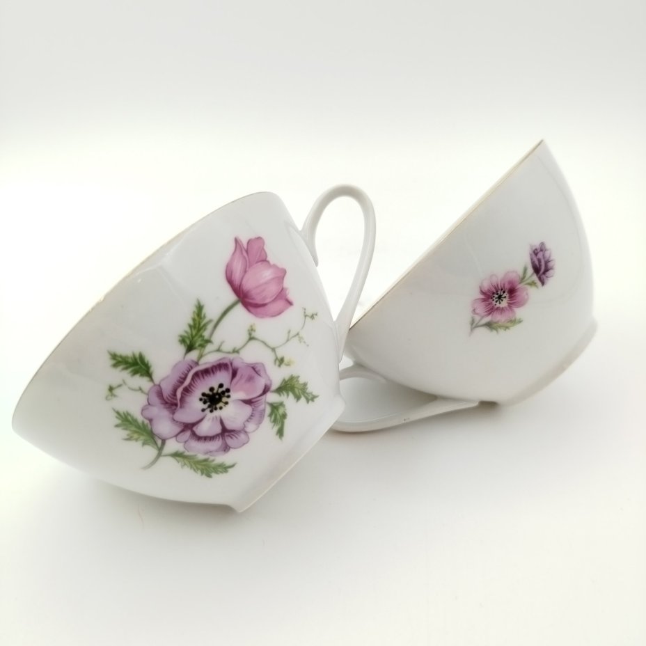 Набор чайный с цветочным декором на 2 персоны (сахарница, молочник, 2 чайные пары), "Gebrüder Benedikt"