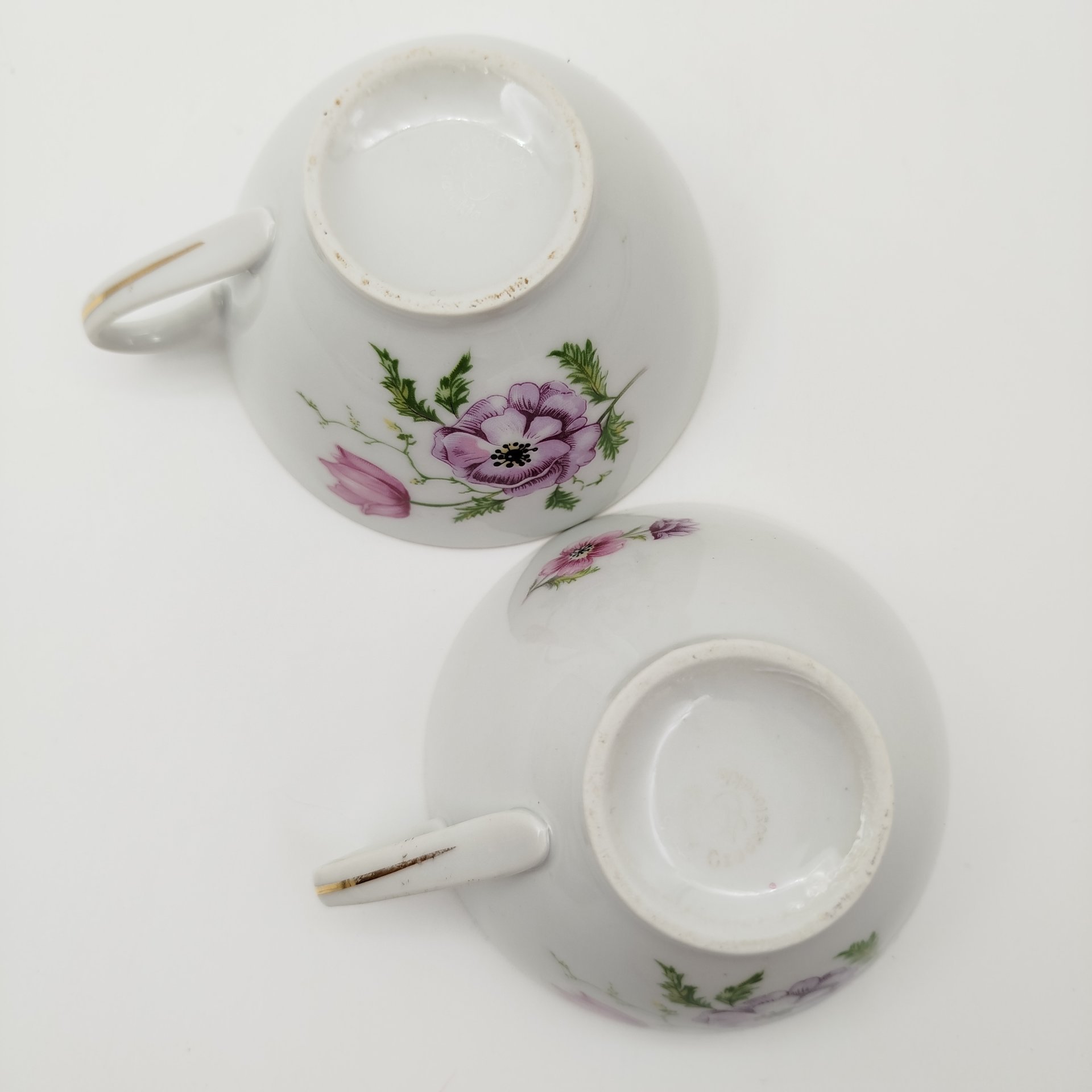 Набор чайный с цветочным декором на 2 персоны (сахарница, молочник, 2 чайные пары), "Gebrüder Benedikt", фарфор, деколь, золочение, Чехословакия, 1960-1990 гг.