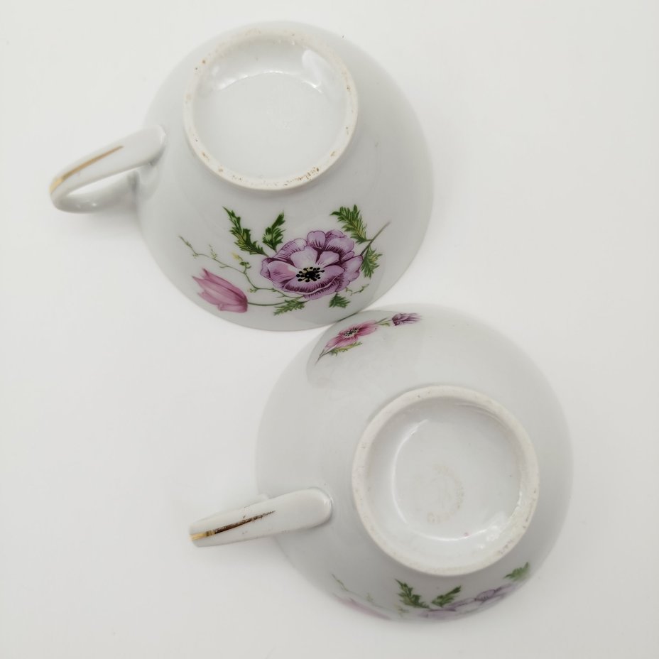 Набор чайный с цветочным декором на 2 персоны (сахарница, молочник, 2 чайные пары), "Gebrüder Benedikt"