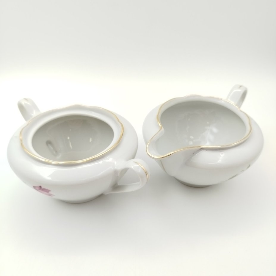 Набор чайный с цветочным декором на 2 персоны (сахарница, молочник, 2 чайные пары), "Gebrüder Benedikt"