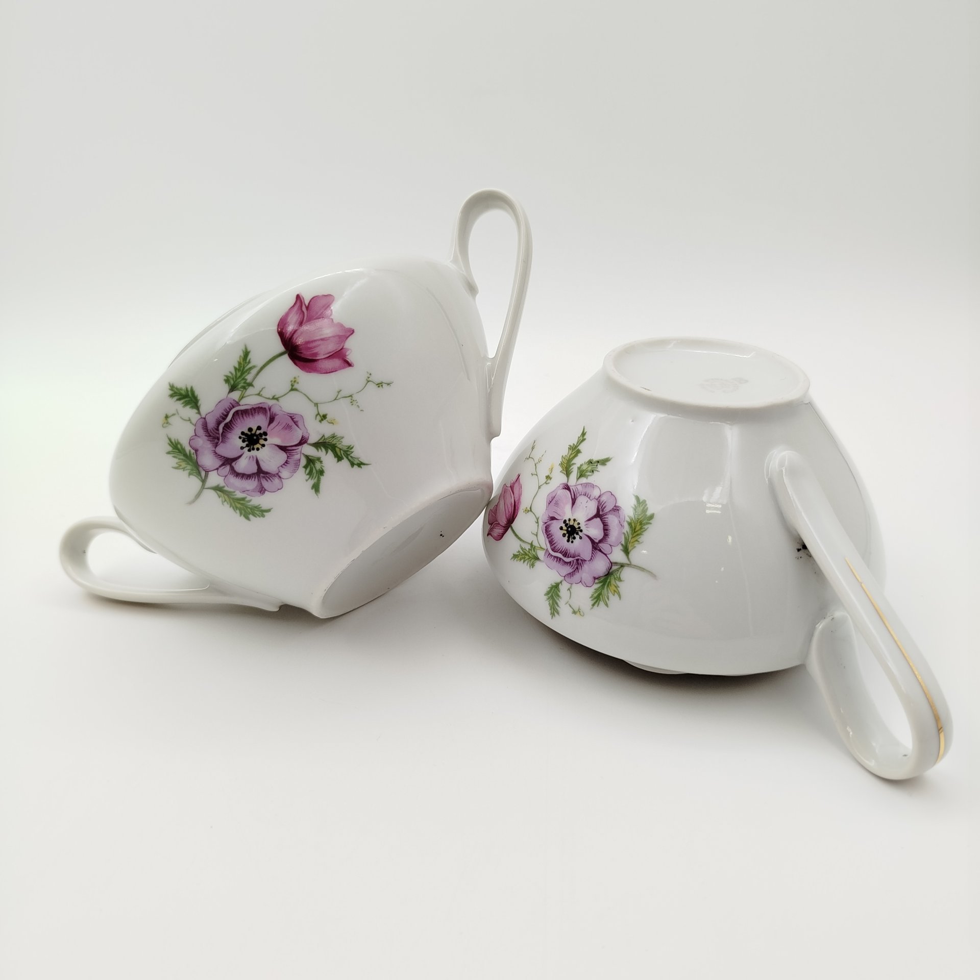 Набор чайный с цветочным декором на 2 персоны (сахарница, молочник, 2 чайные пары), "Gebrüder Benedikt", фарфор, деколь, золочение, Чехословакия, 1960-1990 гг.