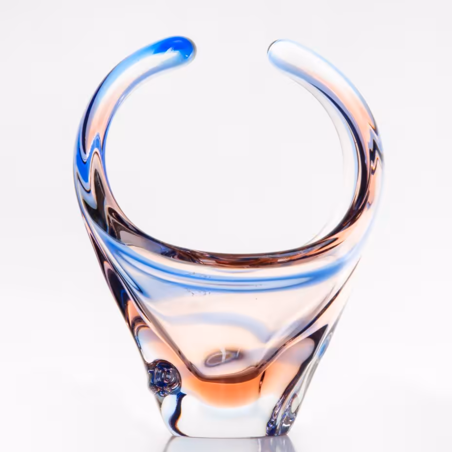 Ваза (конфетница) в форме корзинки, Mstisov Glassworks (Стекольный завод в Мстишов)
