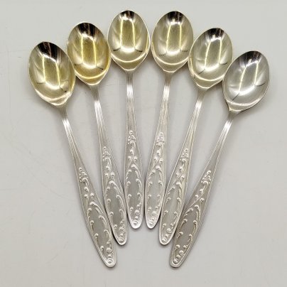 Набор чайных ложек "Пламя" на 6 персон, мНЦ (медь-никель-цинк), Кольчугинский завод цветных металлов, СССР, 1970-1980 гг.