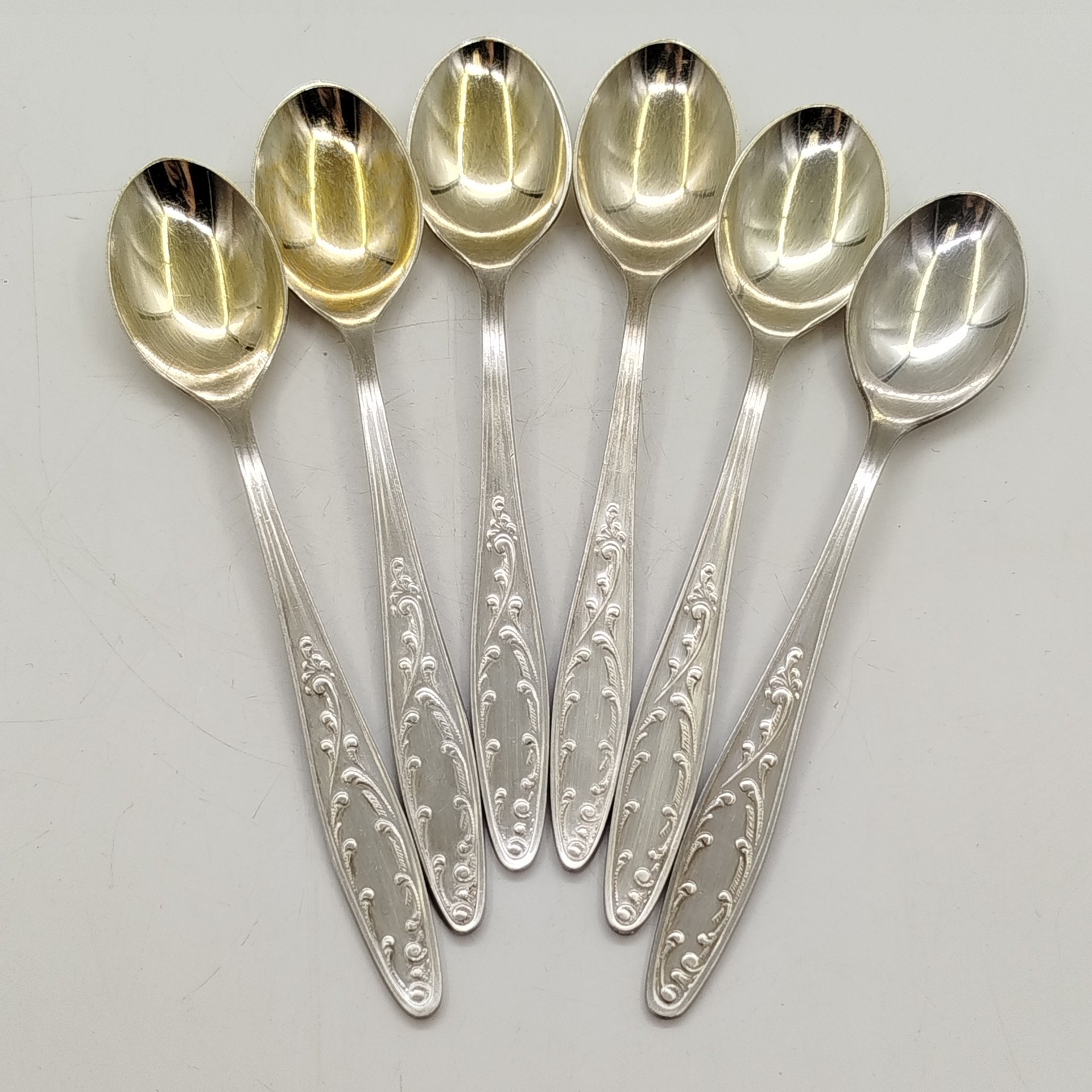 Набор чайных ложек "Пламя" на 6 персон, мНЦ (медь-никель-цинк), Кольчугинский завод цветных металлов, СССР, 1970-1980 гг.