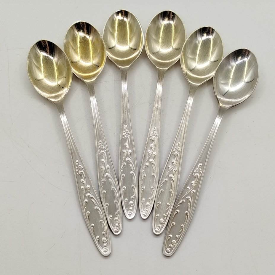 Набор чайных ложек "Пламя" на 6 персон, мНЦ (медь-никель-цинк), Кольчугинский завод цветных металлов, СССР, 1970-1980 гг.