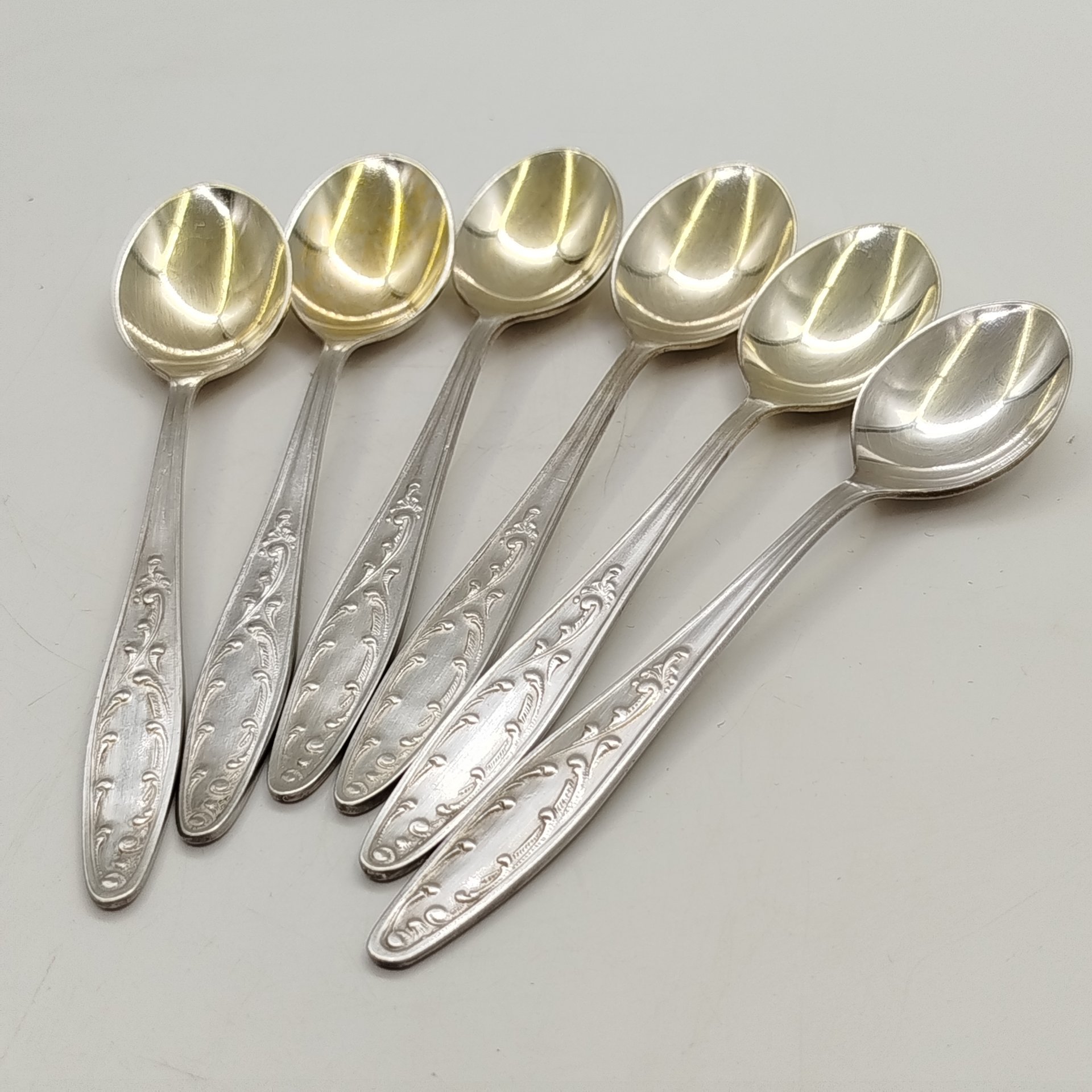 Набор чайных ложек "Пламя" на 6 персон, мНЦ (медь-никель-цинк), Кольчугинский завод цветных металлов, СССР, 1970-1980 гг.