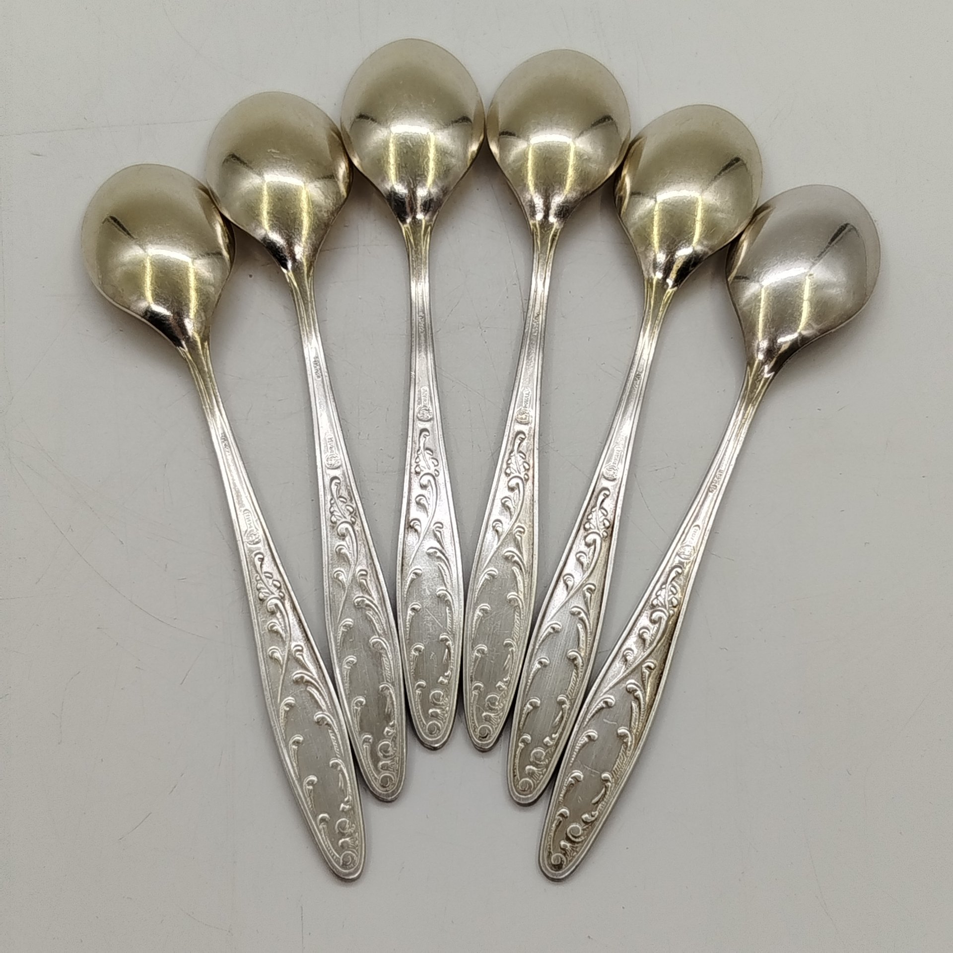 Набор чайных ложек "Пламя" на 6 персон, мНЦ (медь-никель-цинк), Кольчугинский завод цветных металлов, СССР, 1970-1980 гг.