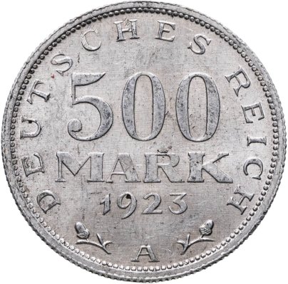 Германия 500 марок (mark) 1923 A  знак монетного двора "A" — Берлин