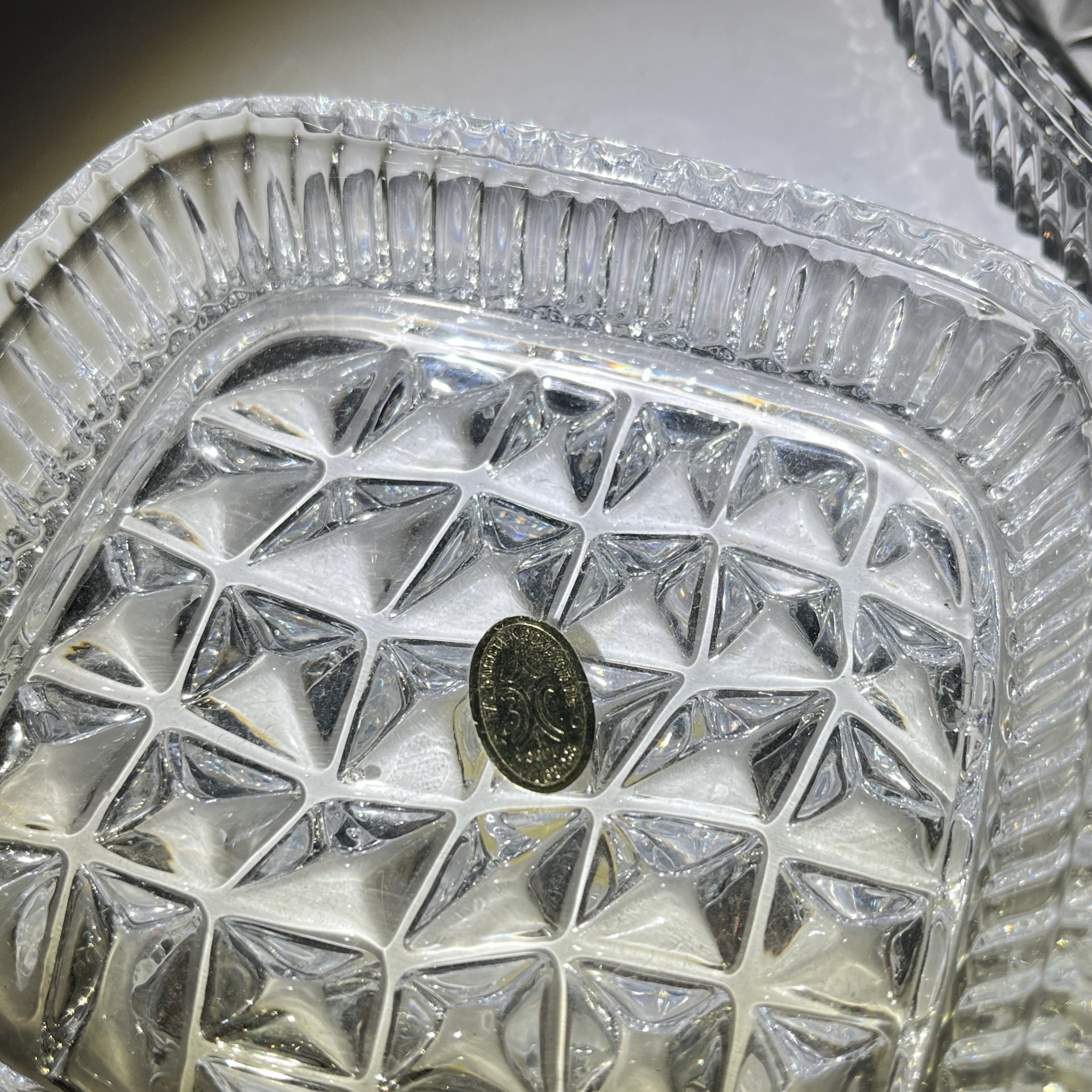 Набор из 2 розеток "Льдинки", хрусталь, пресс, Ленинградский завод художественного стекла (ЛЗХС), СССР, 1960-1980 гг.