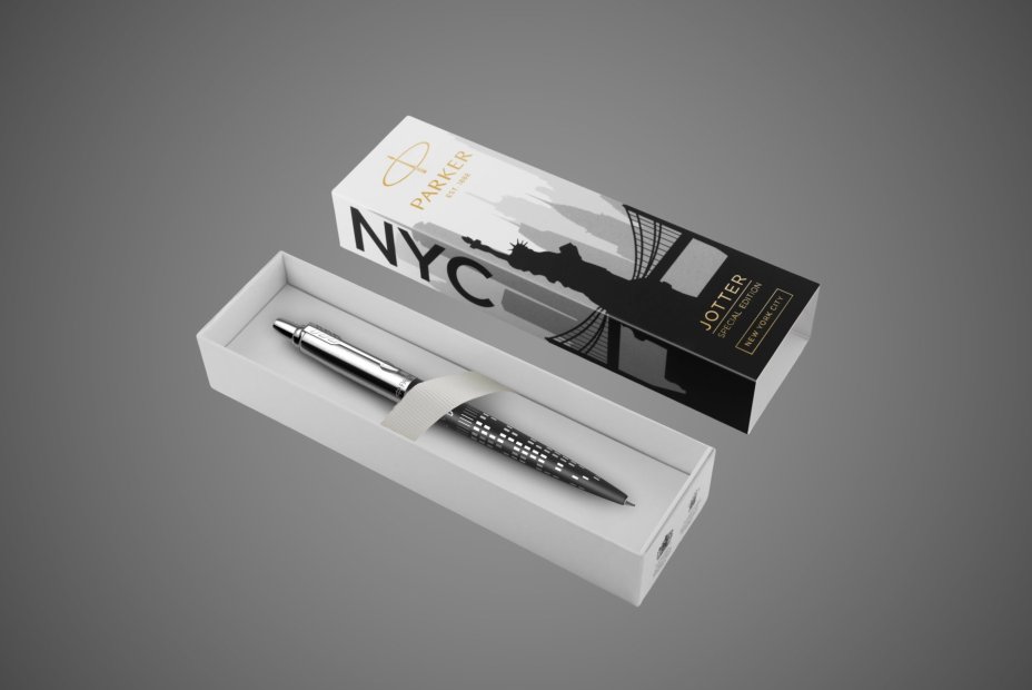 Шариковая ручка Parker Jotter New York Black CT, стержень: M, цвет чернил: blue, в подарочной упаковке, Лаки и смолы: лак, нержавеющая сталь