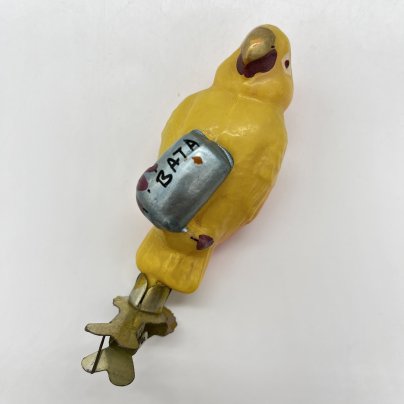 Игрушка ёлочная на прищепке "Попугай с ватой" (из набора "Доктор Айболит"), стекло, краска, металл, Завод стеклянных ёлочных украшений и оптических изделий, г. Москва, СССР, 1950-1960 гг.