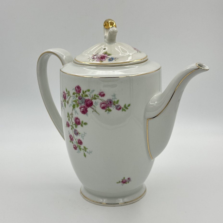 Чайник (кофейник), украшенный изображением розового куста, крышка в подборе, PMR Bavaria Jaeger & Co.