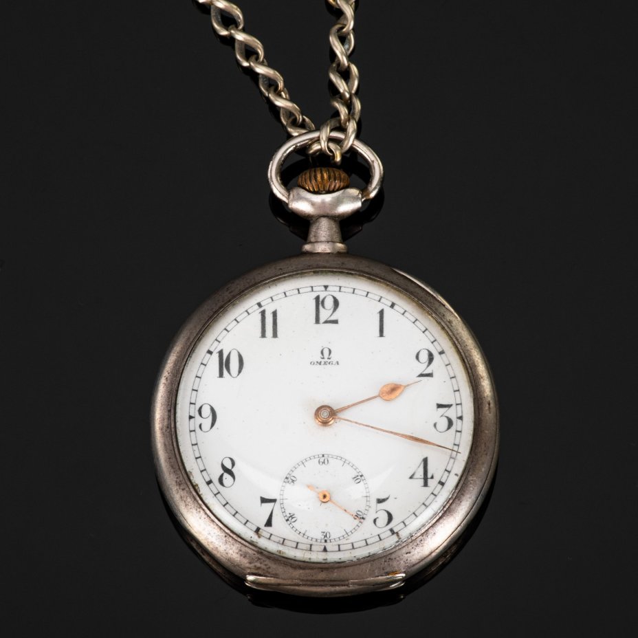Карманные часы "Омега" (Omega), металл, серебрение, стекло, Швейцария, 1890-1910 гг.