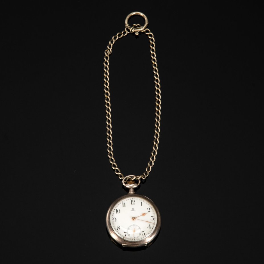Карманные часы "Омега" (Omega), металл, серебрение, стекло, Швейцария, 1890-1910 гг.